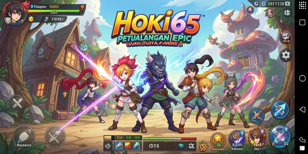 Tangkapan layar HOKI65 menampilkan pertarungan karakter Anime yang seru.