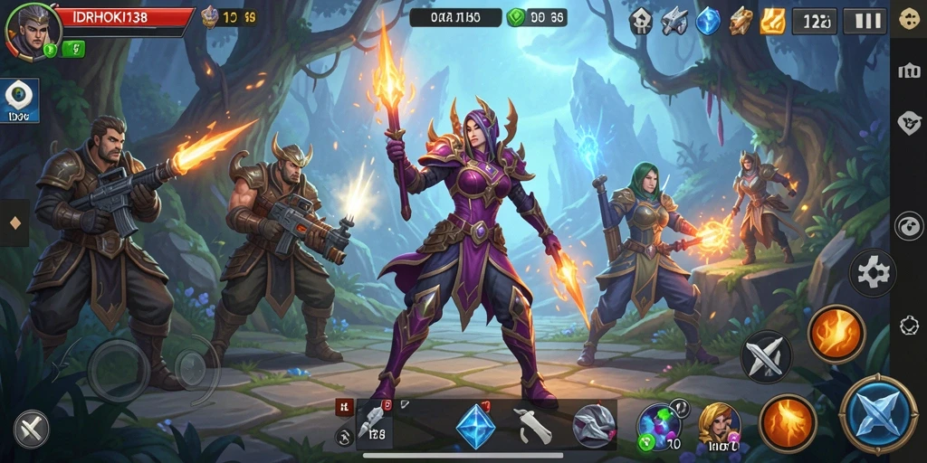Screenshot gameplay menampilkan pertarungan epik dan eksplorasi dunia RPG.